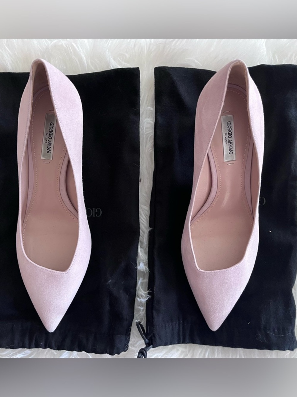 Giorgio Armani Women’s 38 1/2 Pink Nude Suede Point Toe Slip On Kitten Heels - Picture 2 of 11
